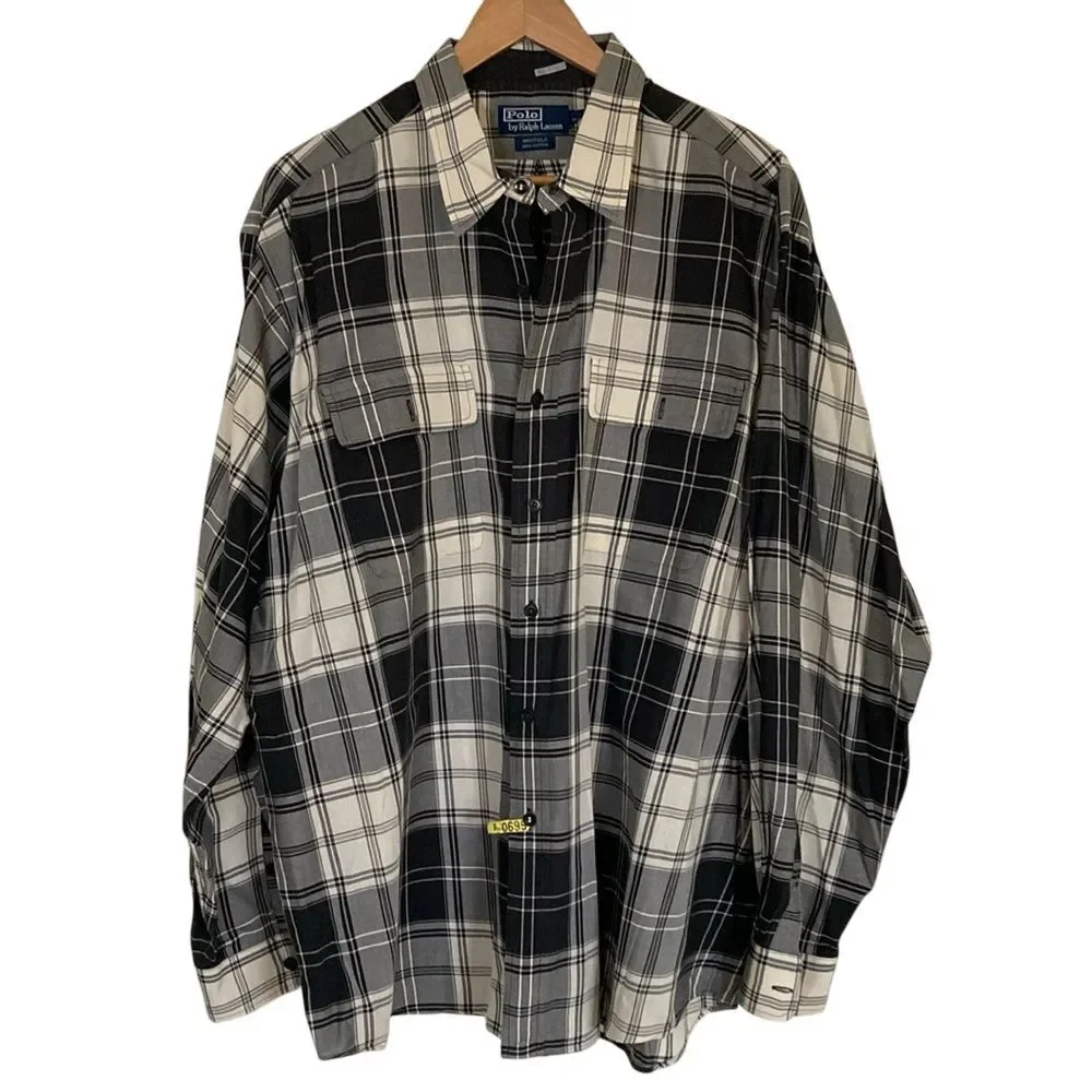 Polo by Ralph‎ Lauren Men's Whitfield Button Up Shirt Size XXL Black White Print